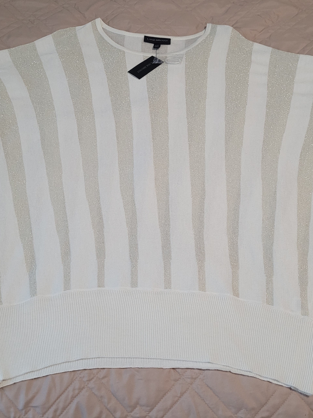 NWT Lane Bryant White and Gold Metallic Stripe Sweater Top